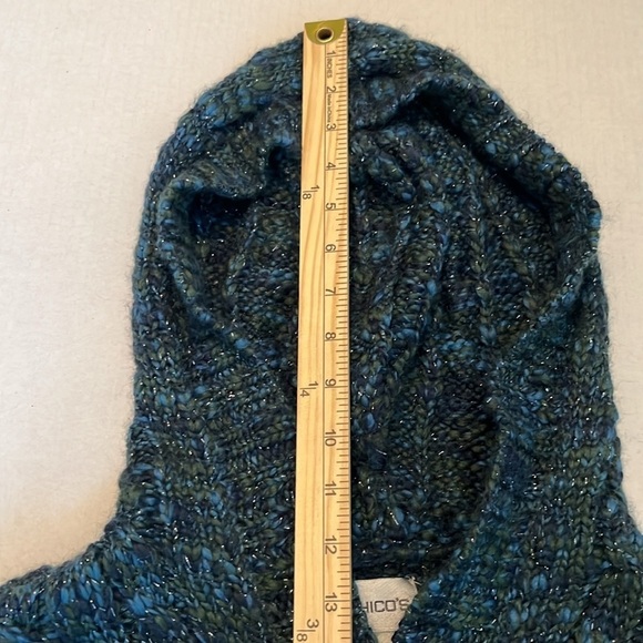 Chico's Hooded Thick Wool Green/Blue Sweater Jacket Chico's Size 3/US Size XL - Picture 6 of 11